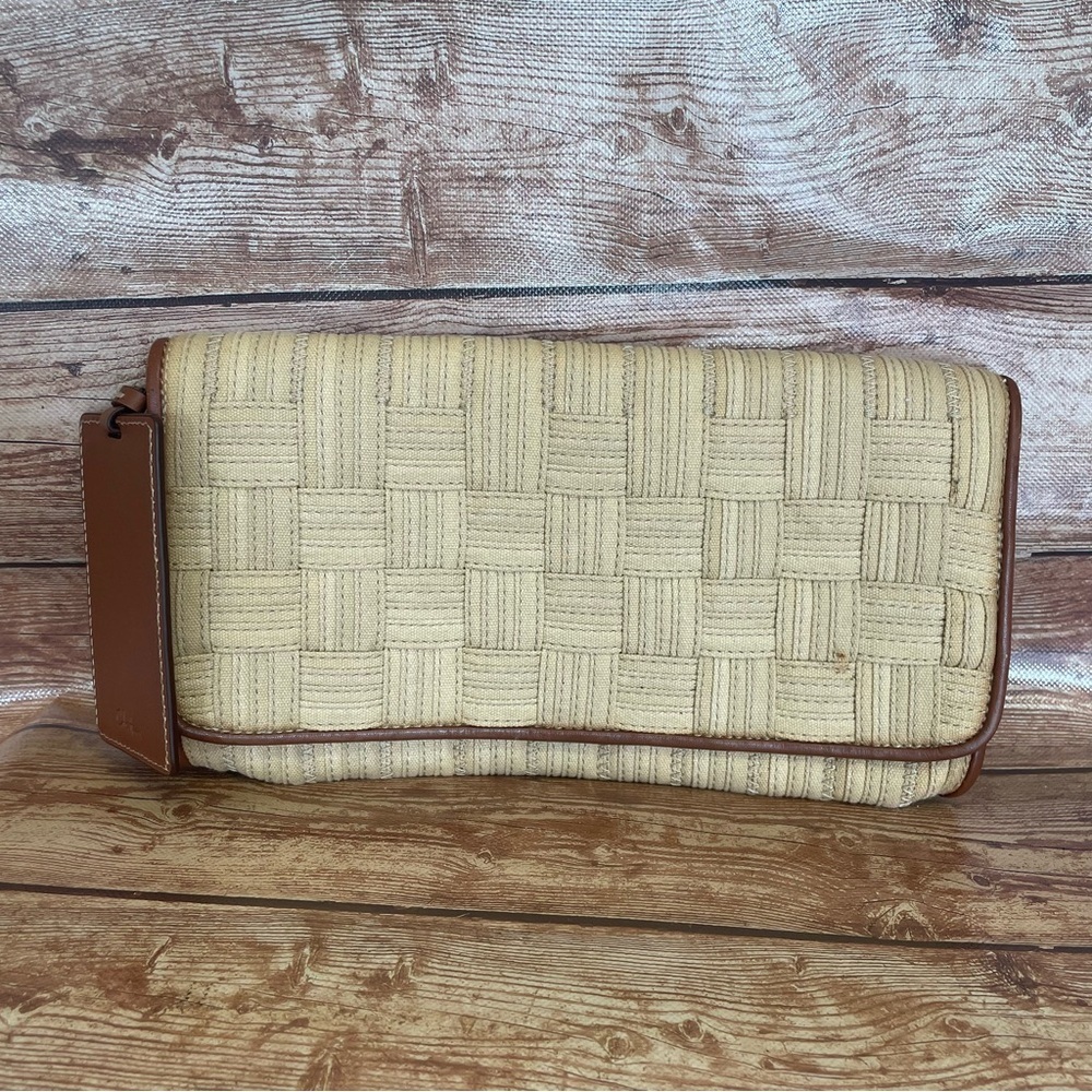 Cole Haan woven clutch hand bag tan color